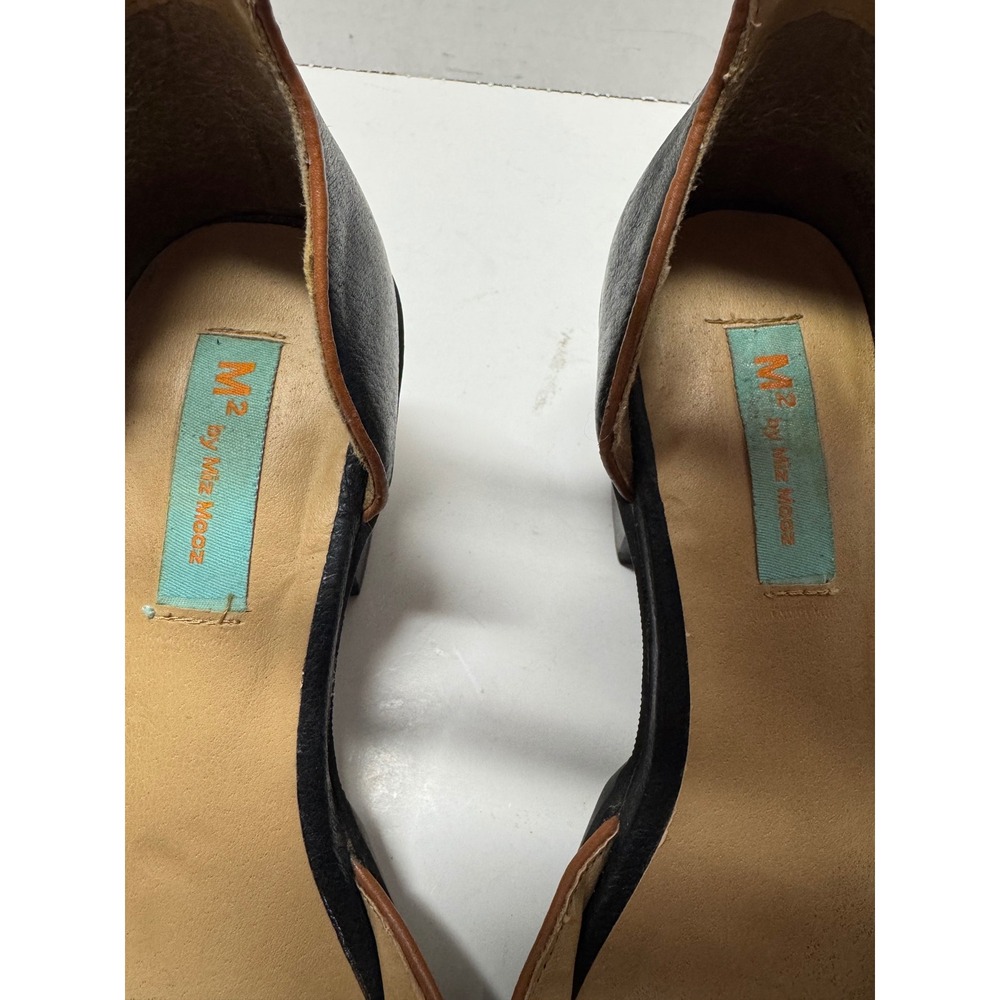 M2 by Miz Mooz Black Leather Ankle Strap Block Heel Sandals Button Detail 6.5 37 - Picture 8 of 11